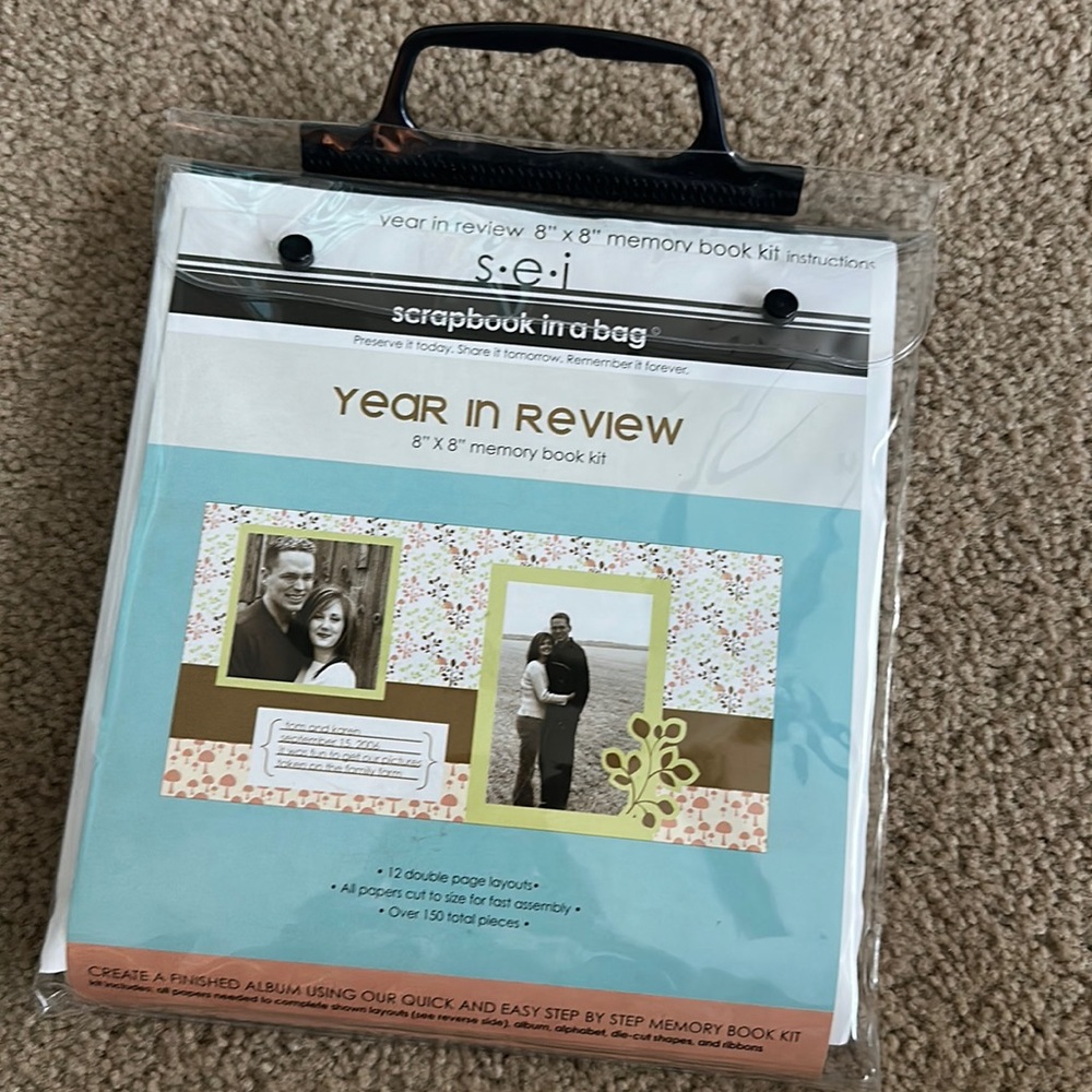 S•E•I Scrapbook in a Bag, Year in Review new in bag, 8 x 8 memory book kit